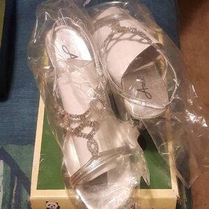 Annie Silver Crystal-Embellished Heeled Sandals